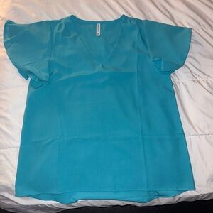 Zenana Outfitters Turquoise Blue Cap Sleeve Boxy Blouse